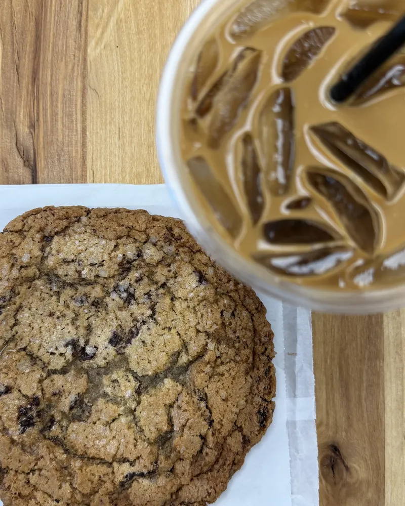 Chocolate chip cookie with an iced latte